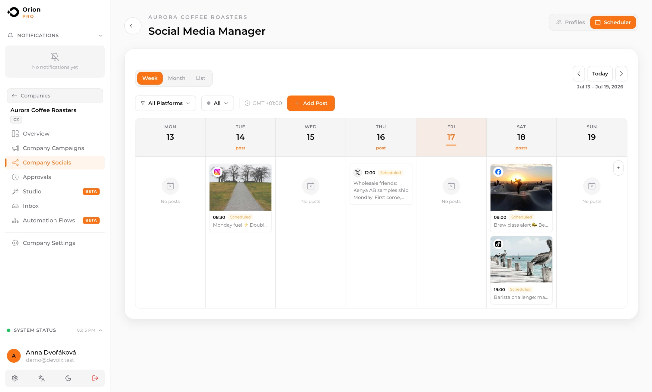 Orion — post scheduler with a week calendar